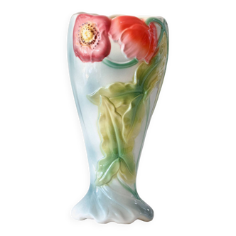 Vase St Clément en barbotine anémones, Art Nouveau