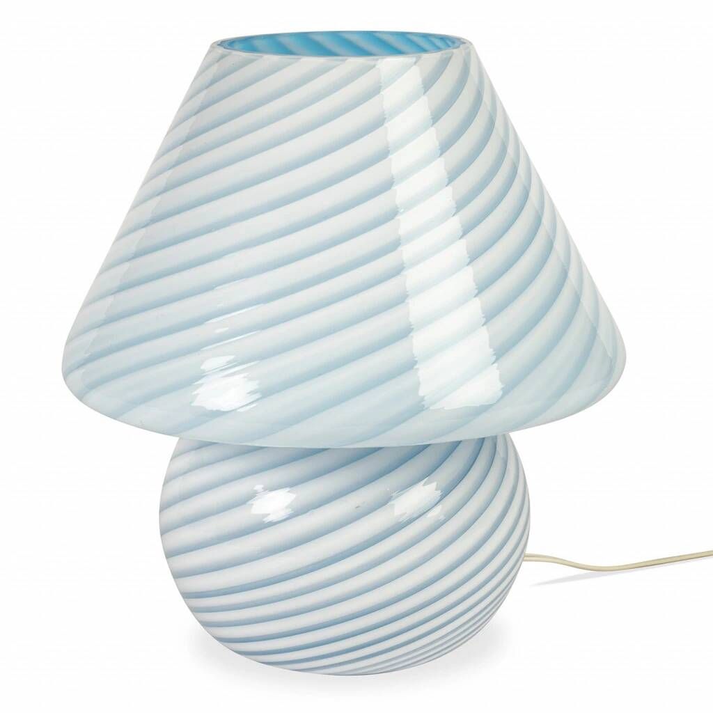Murano glass lamp in the shape of a mushroom made using the swirling technique of mouth blown glass.