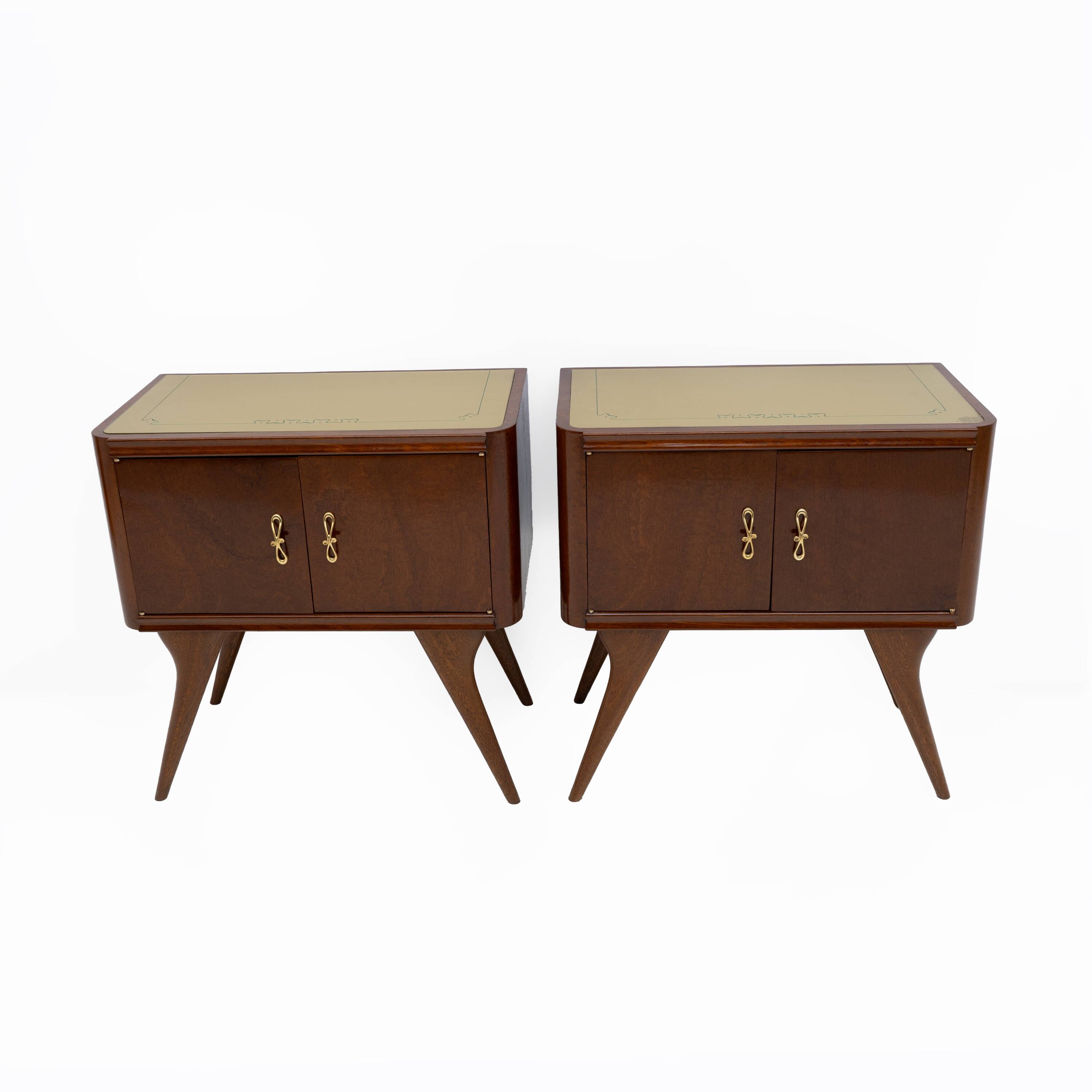 Pair of Mid-Century Modern Italian Walnut and Thuja Root Nightstands, 1950s