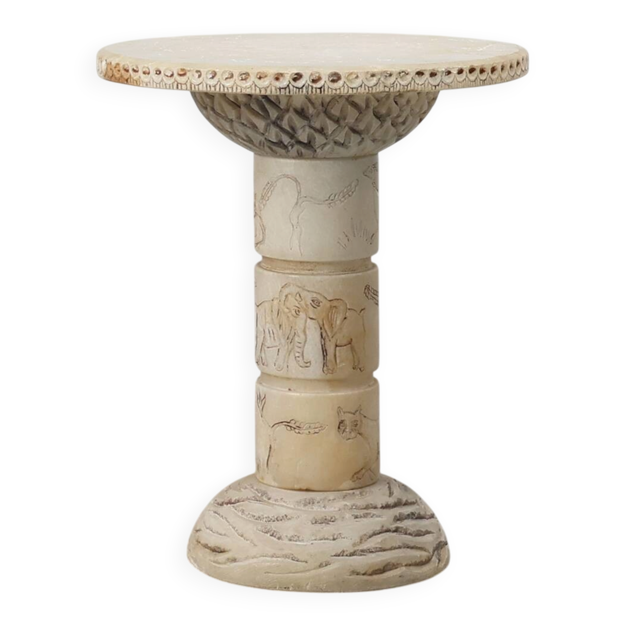 Carved alabaster pedestal with engraved figures, Italy ca. 1900