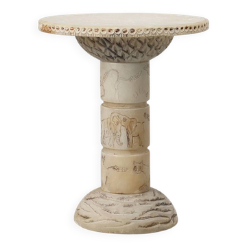 Carved alabaster pedestal with engraved figures, Italy ca. 1900