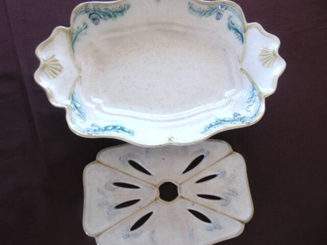 Antique asparagus dish in ceramic – removable drainer – art deco style