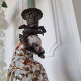 Parrot Candle Holder, Enameled Porcelain and Bronze, Late 19th Century