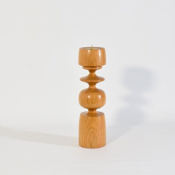 Candle holder in turned solid wood and brass