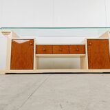 Vintage lacquer and burl wood credenza, 1980s