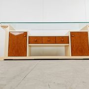 Vintage lacquer and burl wood credenza, 1980s