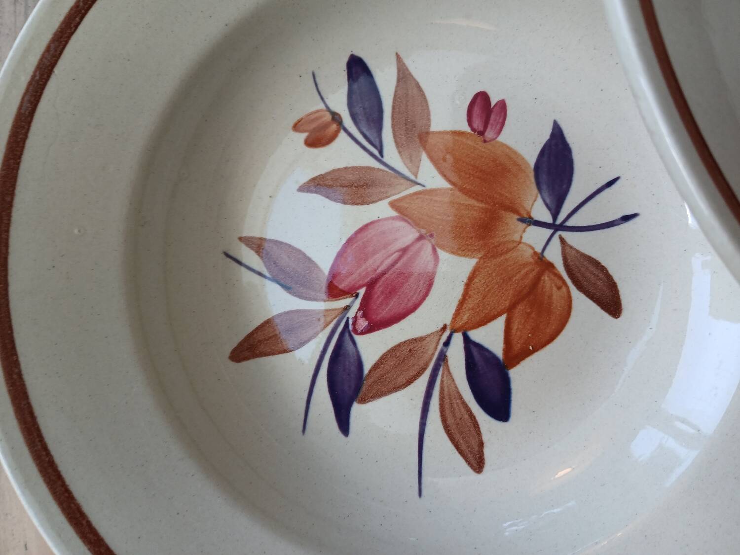Lot de 12 assiettes creuses vintage motif bordeaux caramel