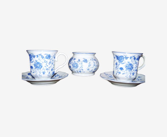 Service à café décor fleur bleue