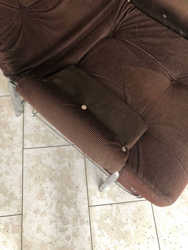 Fauteuil transat à système morris en velours côtelé chocolat vintage