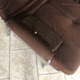 Fauteuil transat à système morris en velours côtelé chocolat vintage
