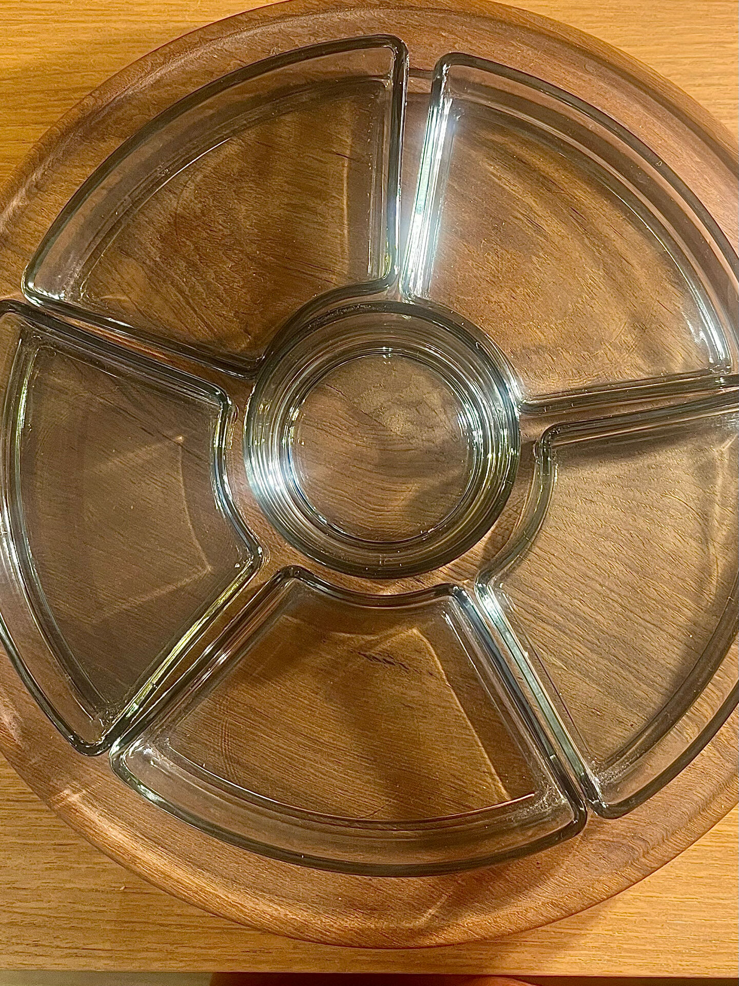 Digsmed vintage teak plateau – rotating Lazy Susan with 6 ramekins – of
