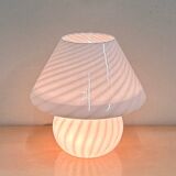 Vintage white swirl glass mushroom lamp – Italian style opaline table lamp. 1970
