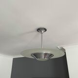 Modernist art deco pendant lamp, chrome brass and glass, France 1930 vintage