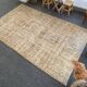 Tapis Oushak beige décor rustique, 6x10, surteint sable, pour salon, MOON.145