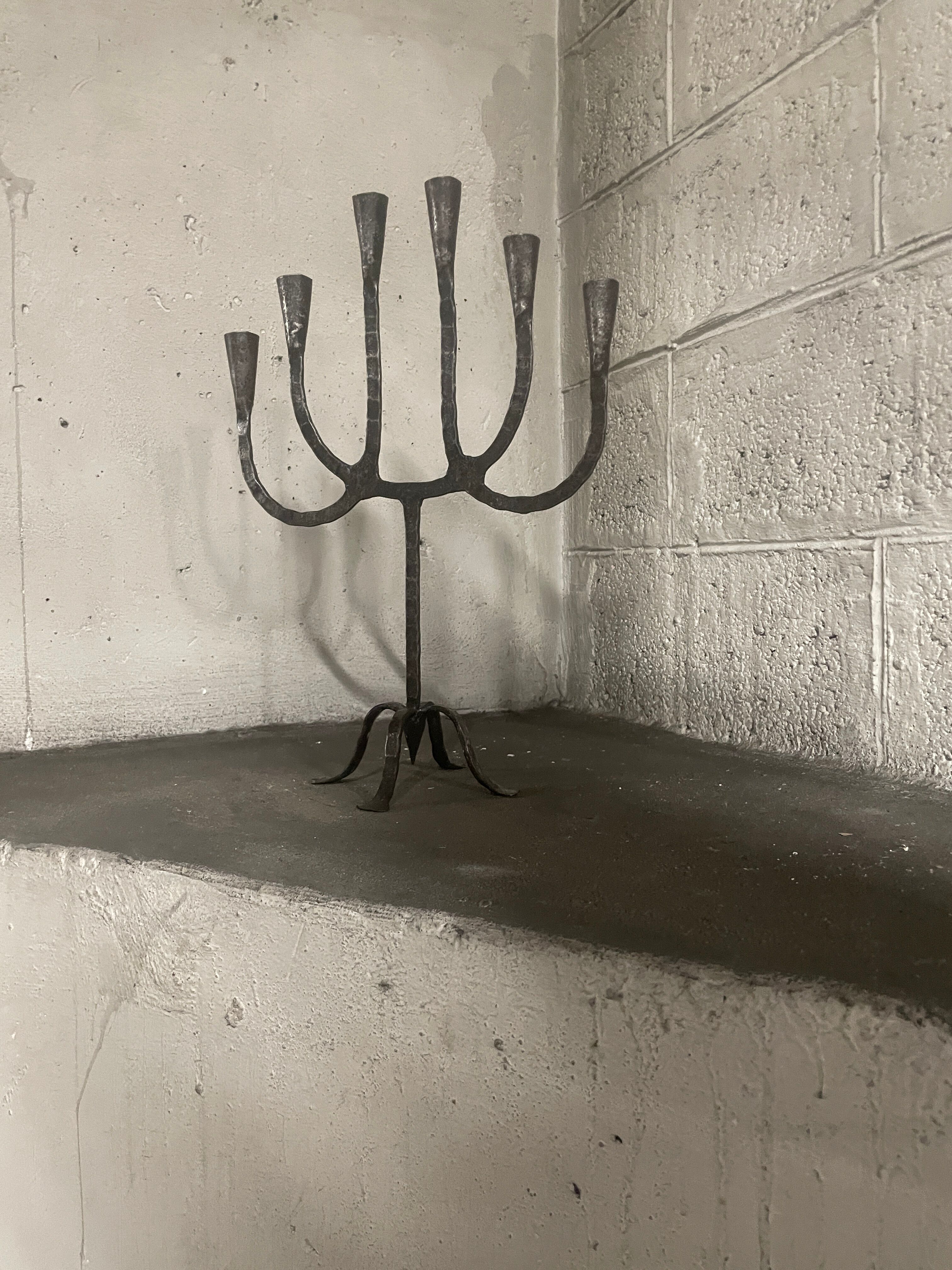 Brutalist six-light chandelier
