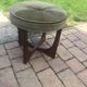 Circular teak ottoman with green fabric seat - Mid-Century 1960s style