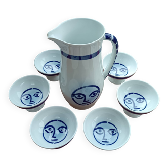 Wine service 6 cups + sargadelos sided pitcher