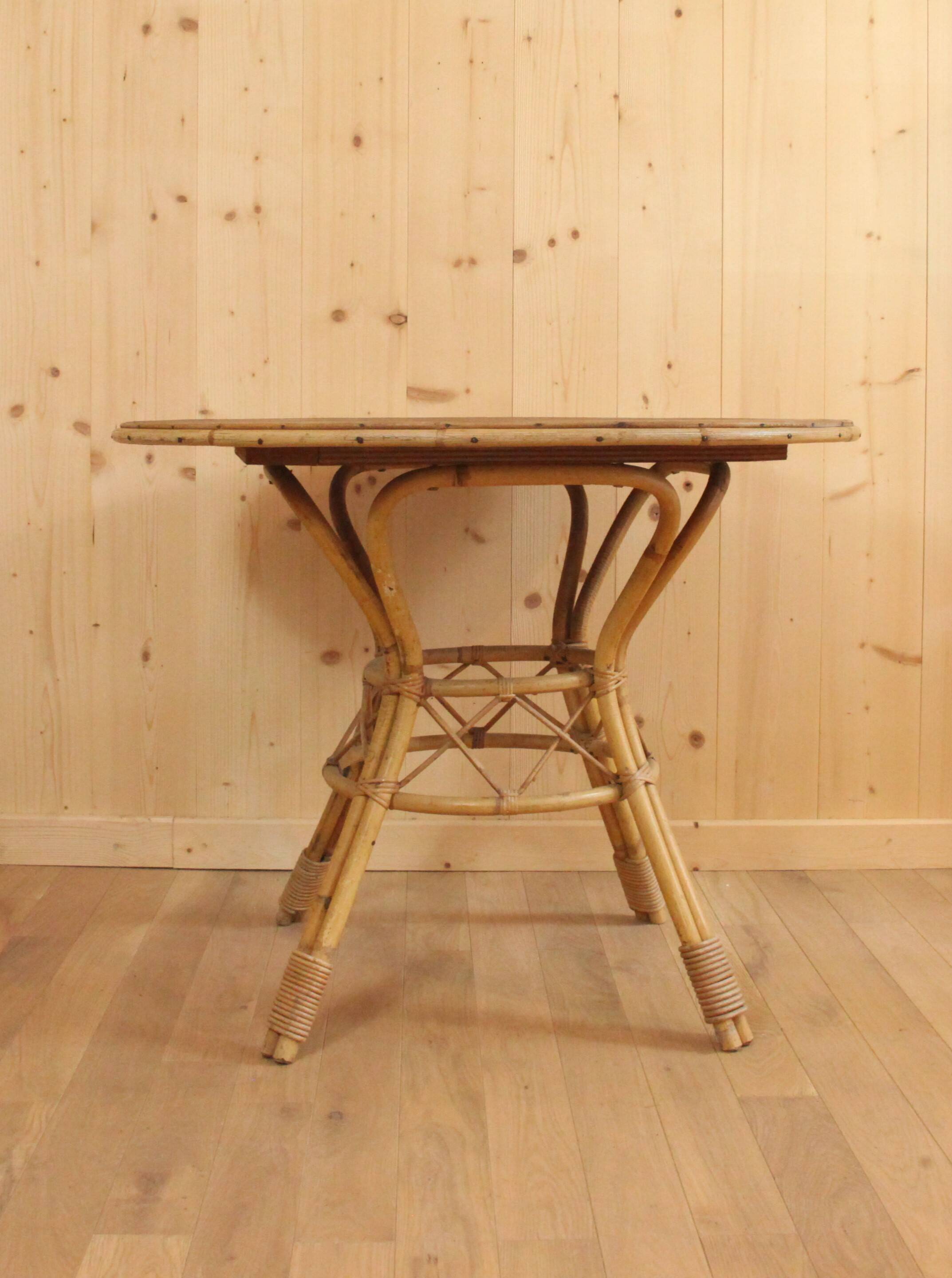 Rattan and wood dining table