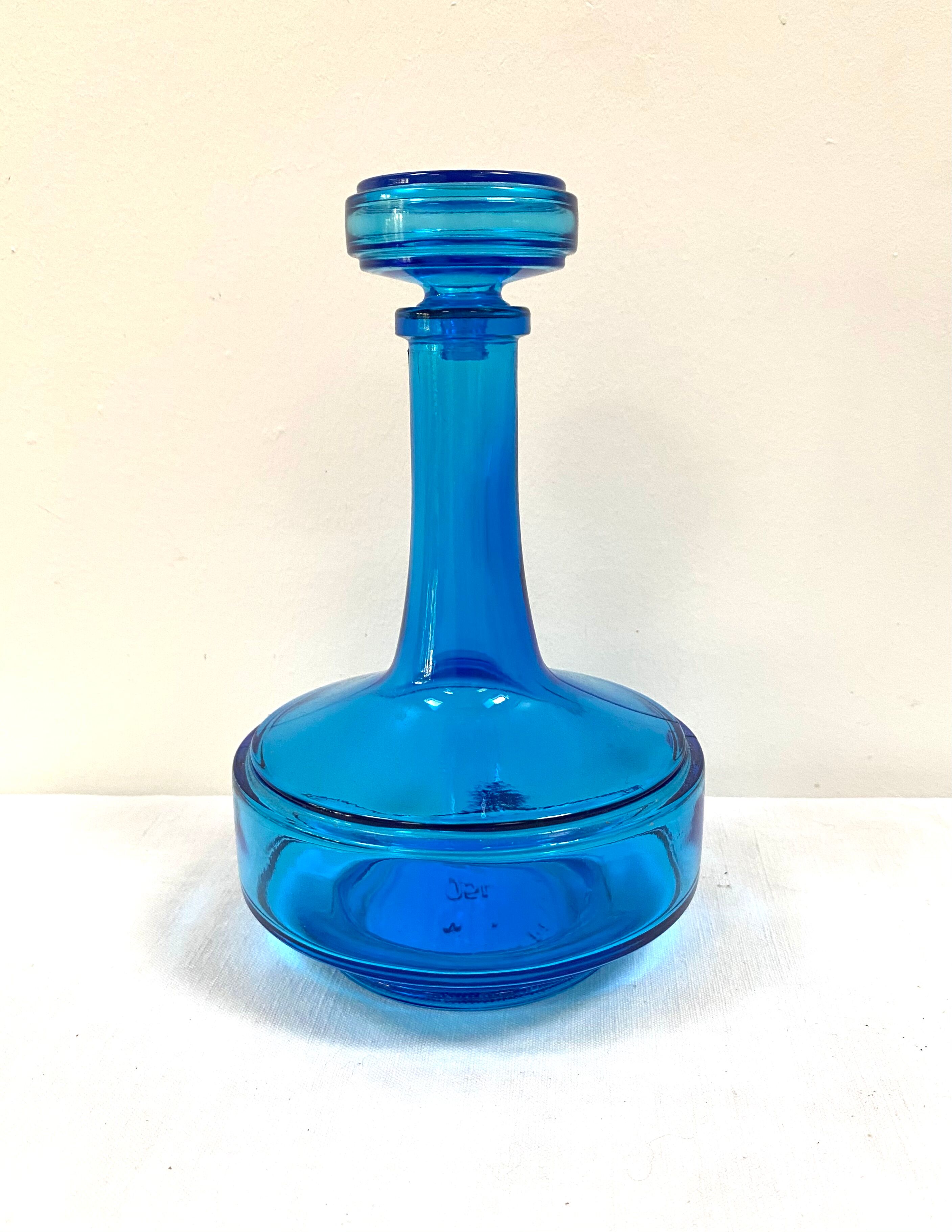 Vintage turquoise blue glass vase/decanter
