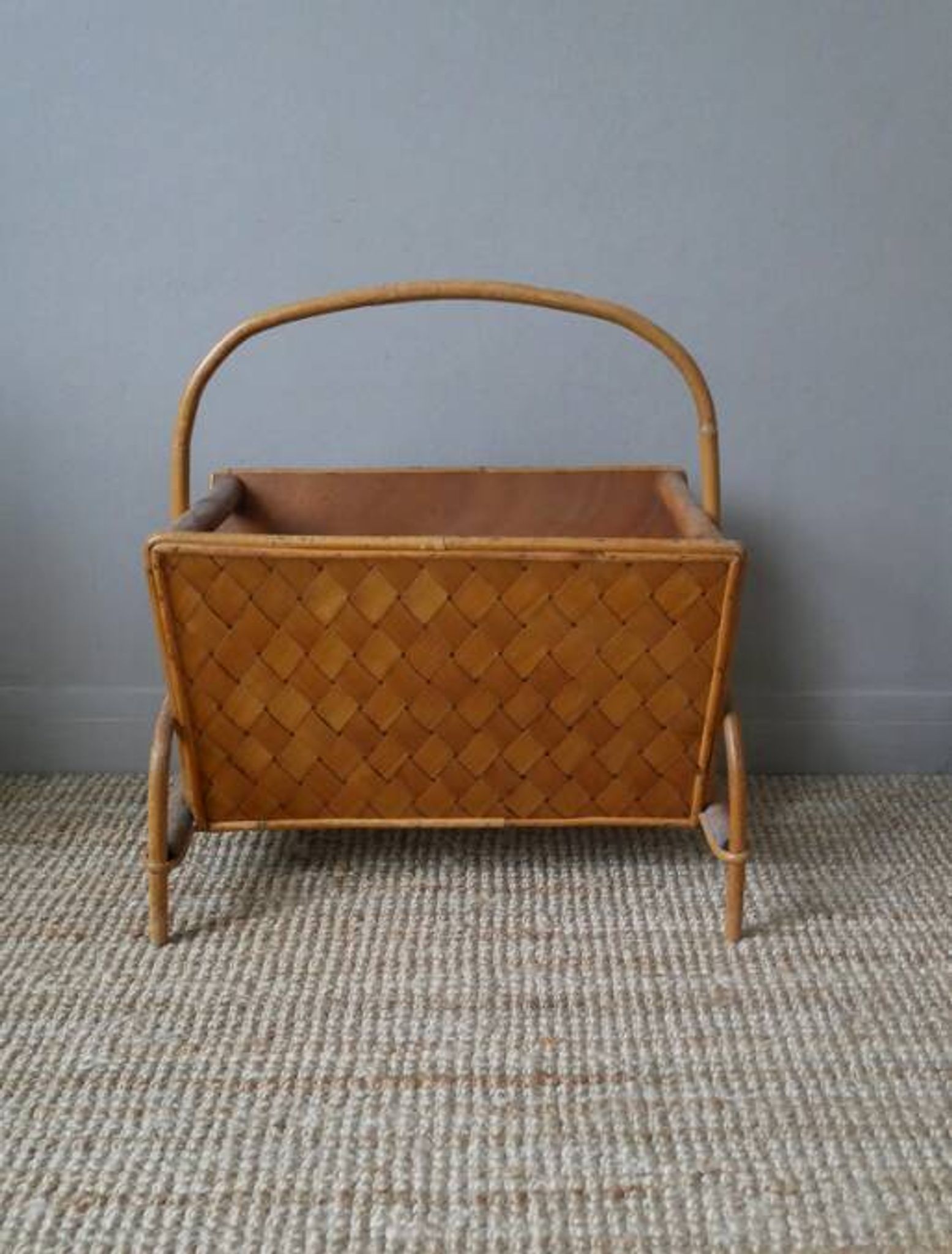 Vintage rattan bamboo magazine rack Scandinavian country decoration handmade woven