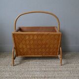 Porte-revue vintage en rotin bambou décoration campagne scandinave fabrication artisanale tressé