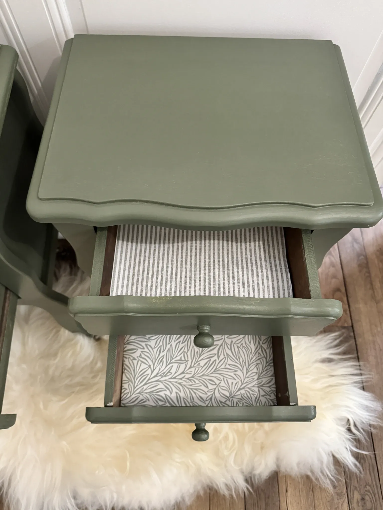 pair of wooden bedside tables
