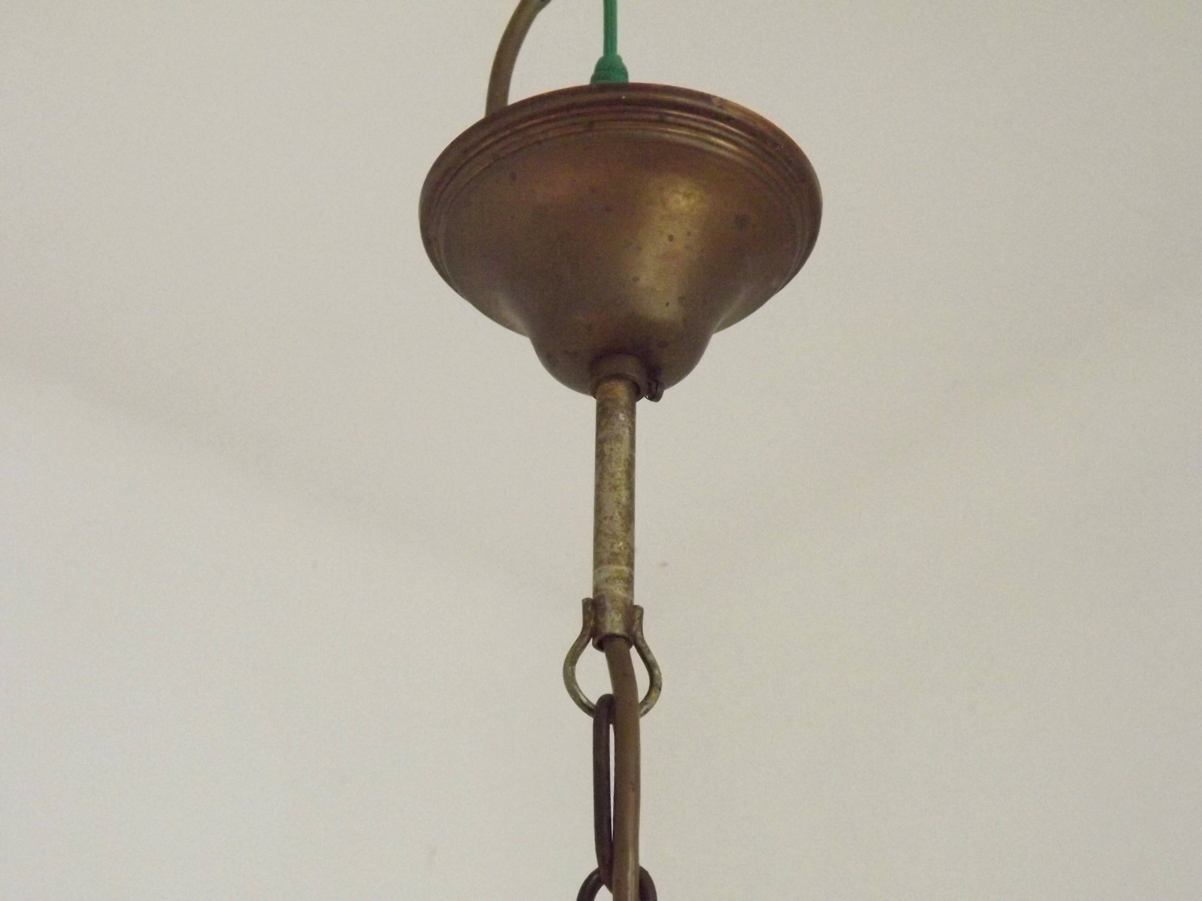 French Vintage 5 Light Mid Century Chandelier in Wood, Bronze and Metal 5525