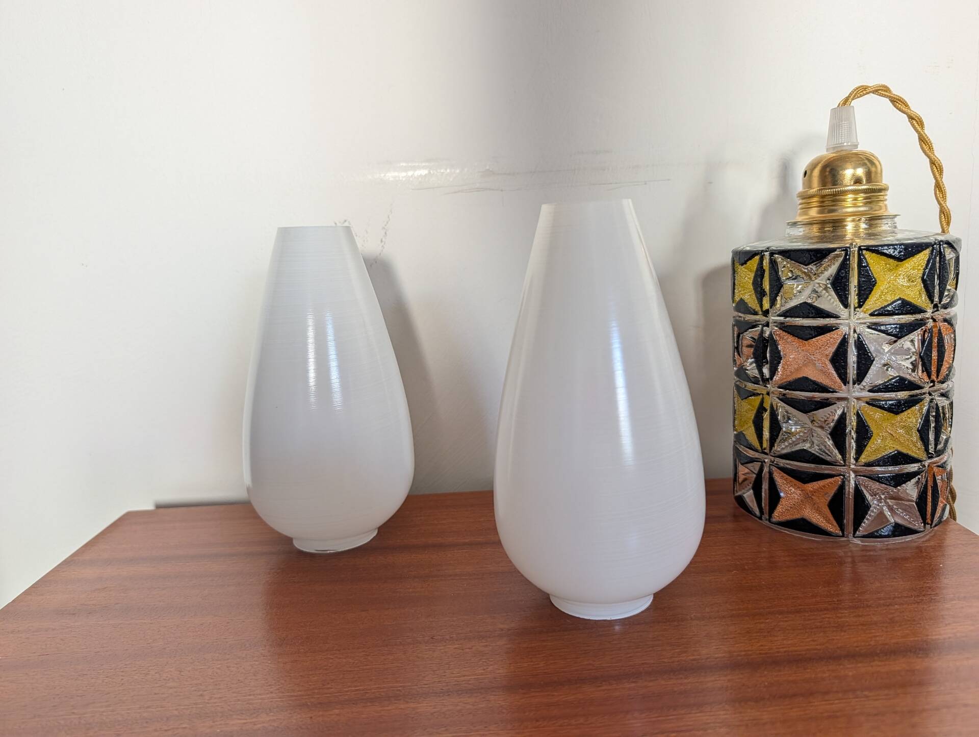 Pair of opaline glass tulip lamps, 1960s-70s