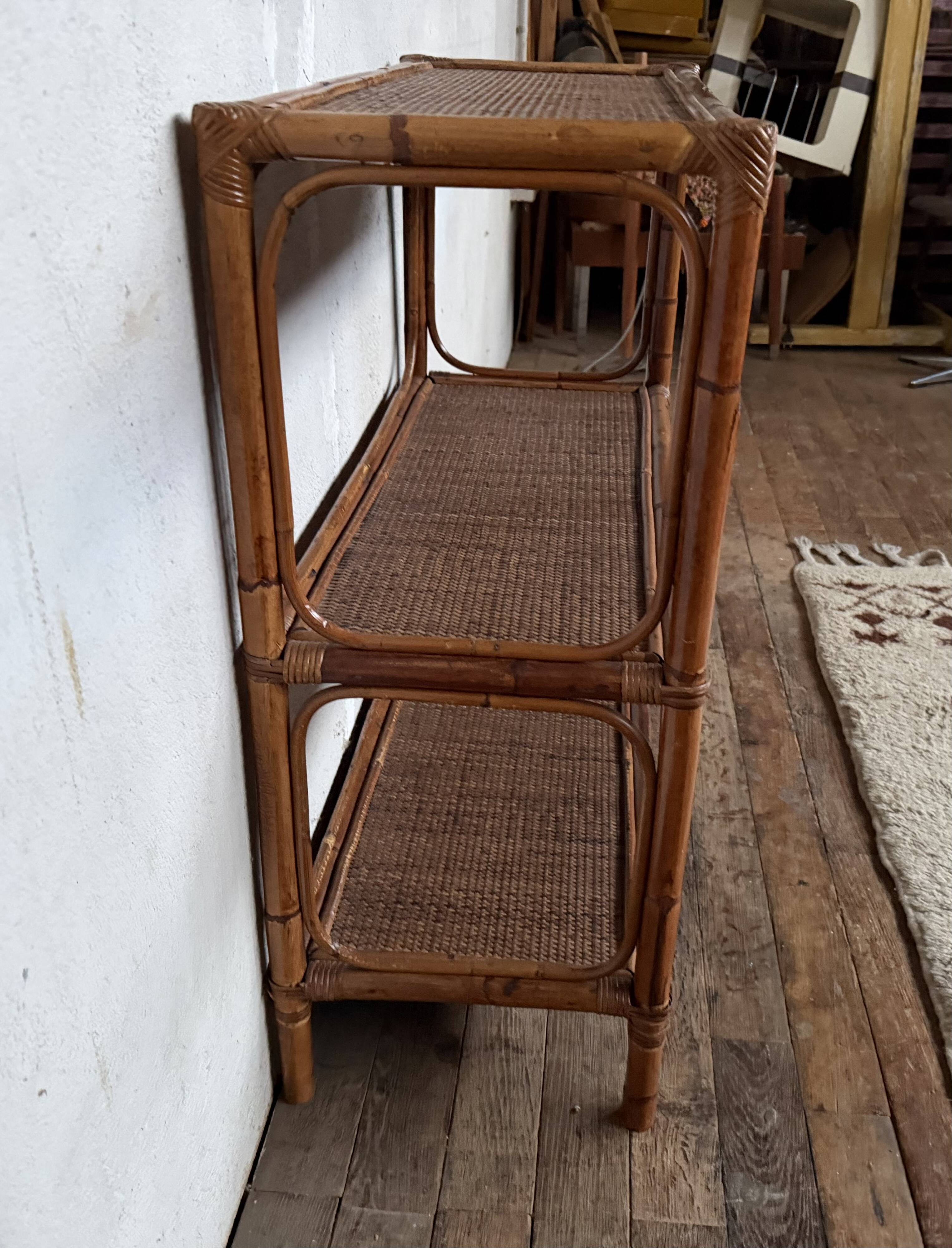 Vintage rattan bamboo wicker bookshelf