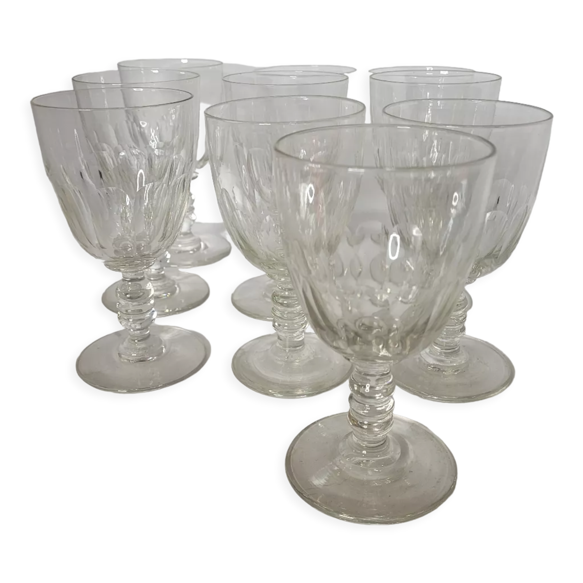 Set of 10 faceted wine or water glasses