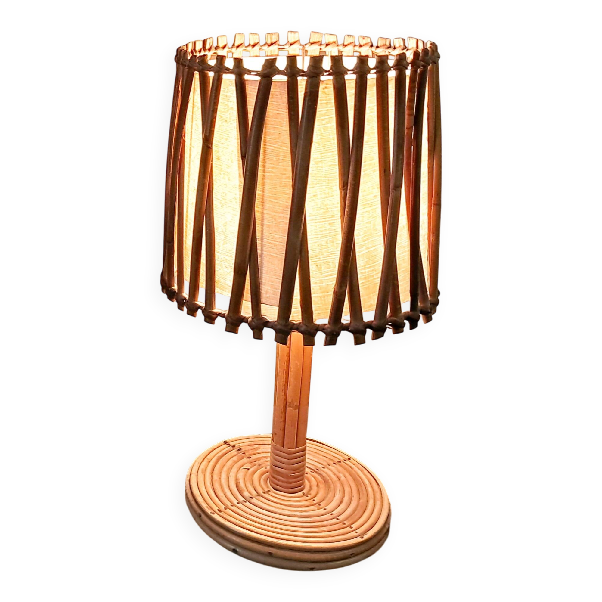 French rattan lamp. Attributed to Louis Sognot.