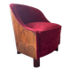 Fauteuil bergère Art Déco en loupe d’orme et velours