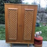 Wooden cabinet and vintage rattan 1950