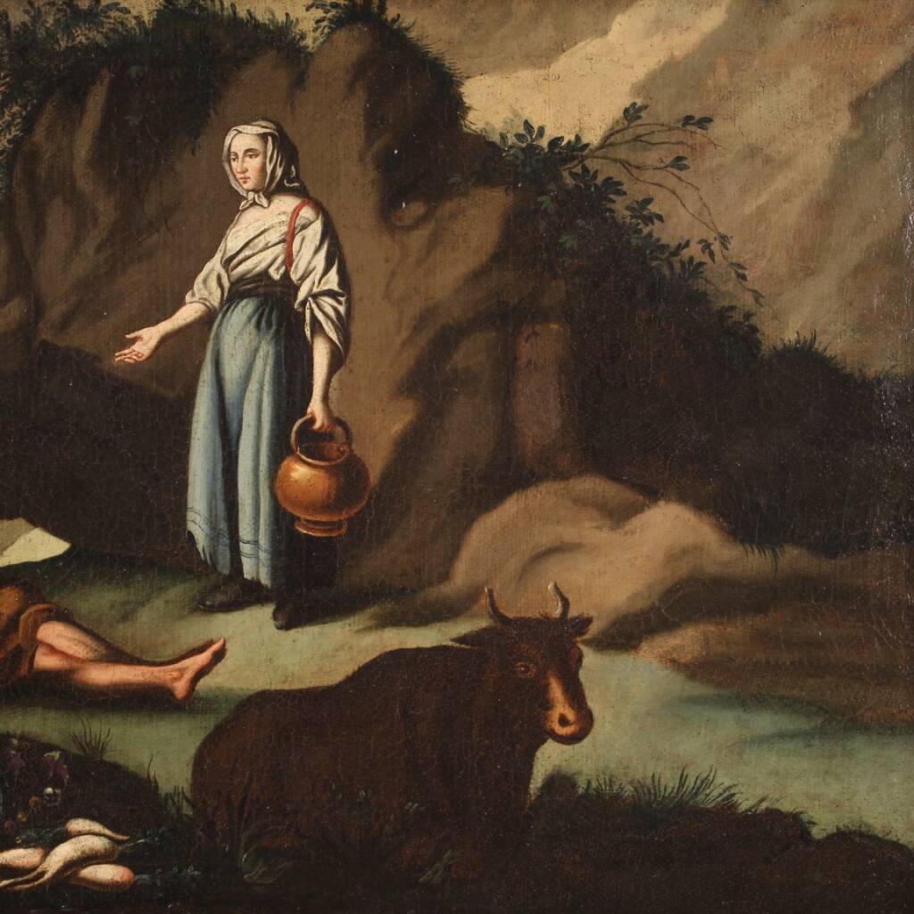 Antique Painting Pastoral Scene From The 18th Century