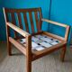 Pair of oak faults with tawny leather cushion. Denmark 1960