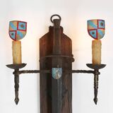 French 20th Century Large Wrought‑Iron Medieval Revival Wall Lamp with Swor