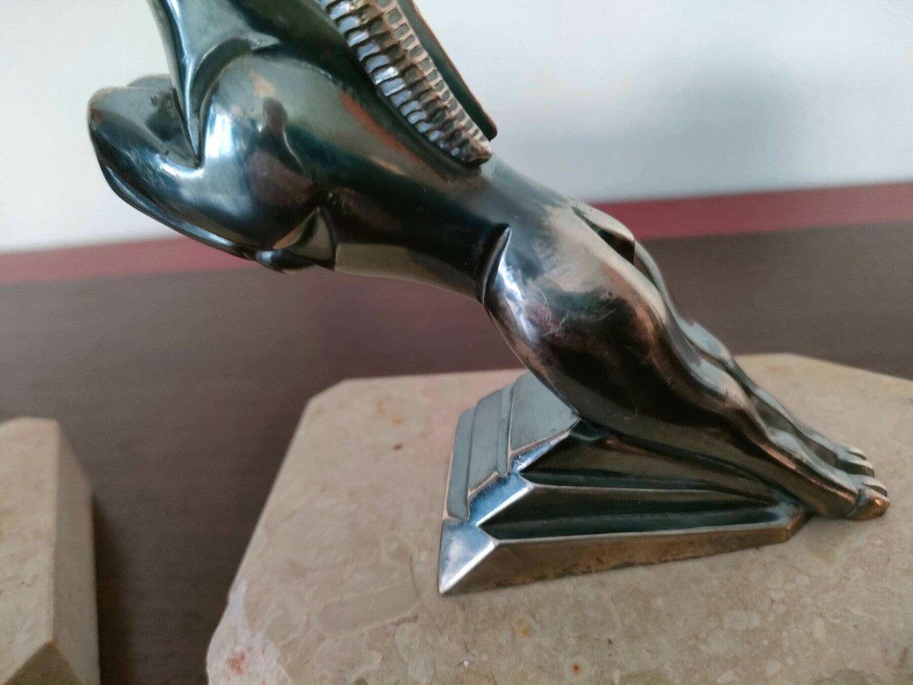 Pair of Gazelles bookends Hippolyte Moreau, signed - Spelter, marble