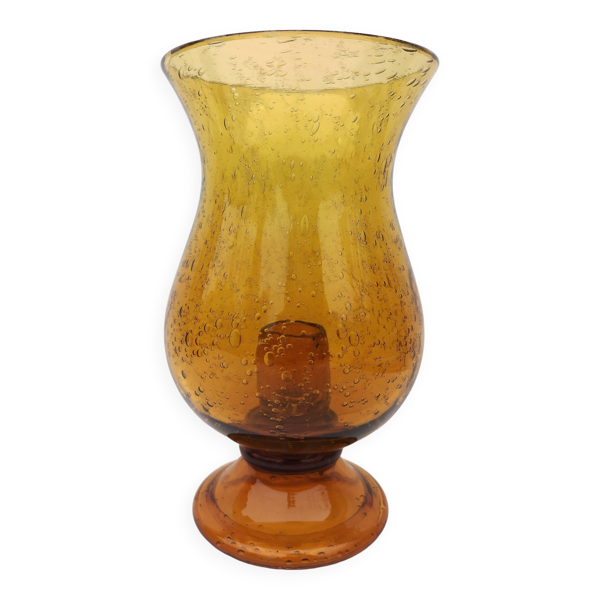 Biot tealight candle holder in blown, bubbled amber glass