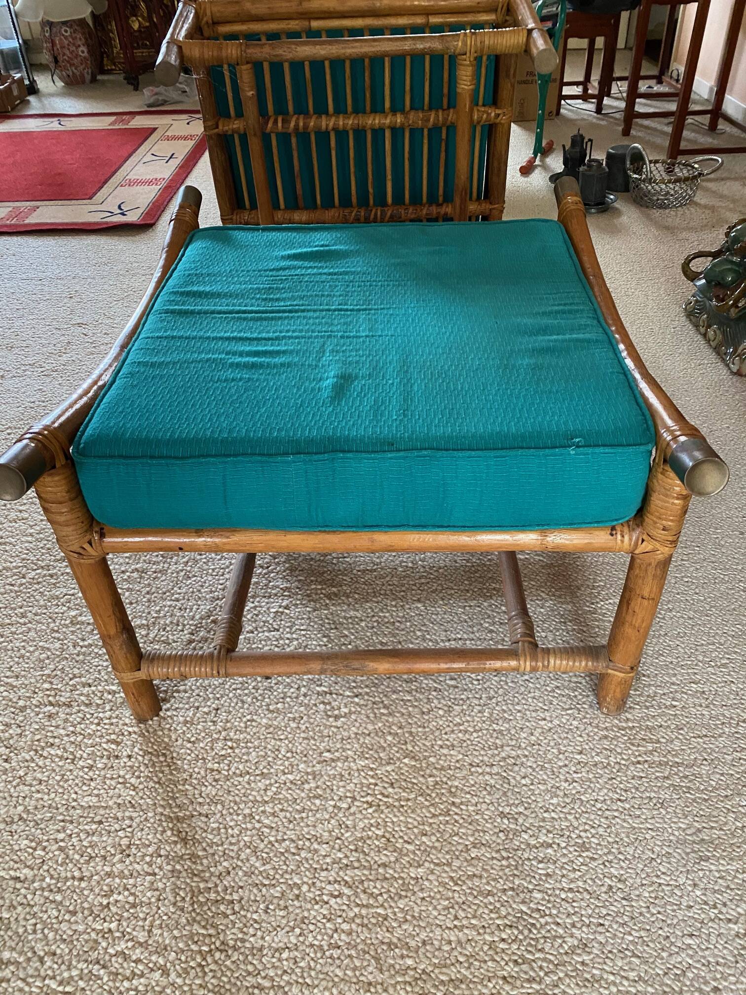 Duo of cane and rattan poufs