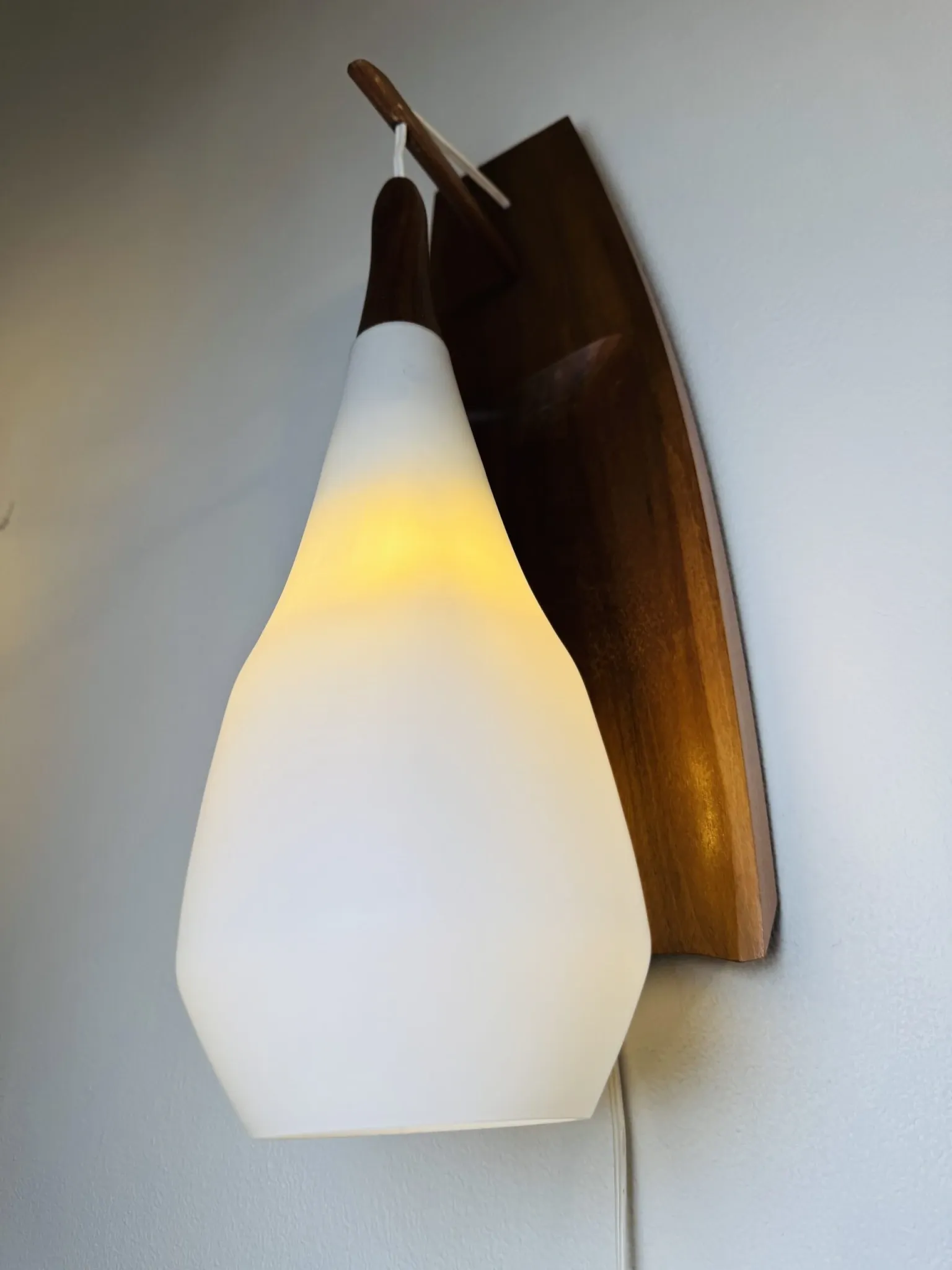 Floating Wall Lamp In Wood & Matt Opal Glass By Philips, The Netherlands, 1950S