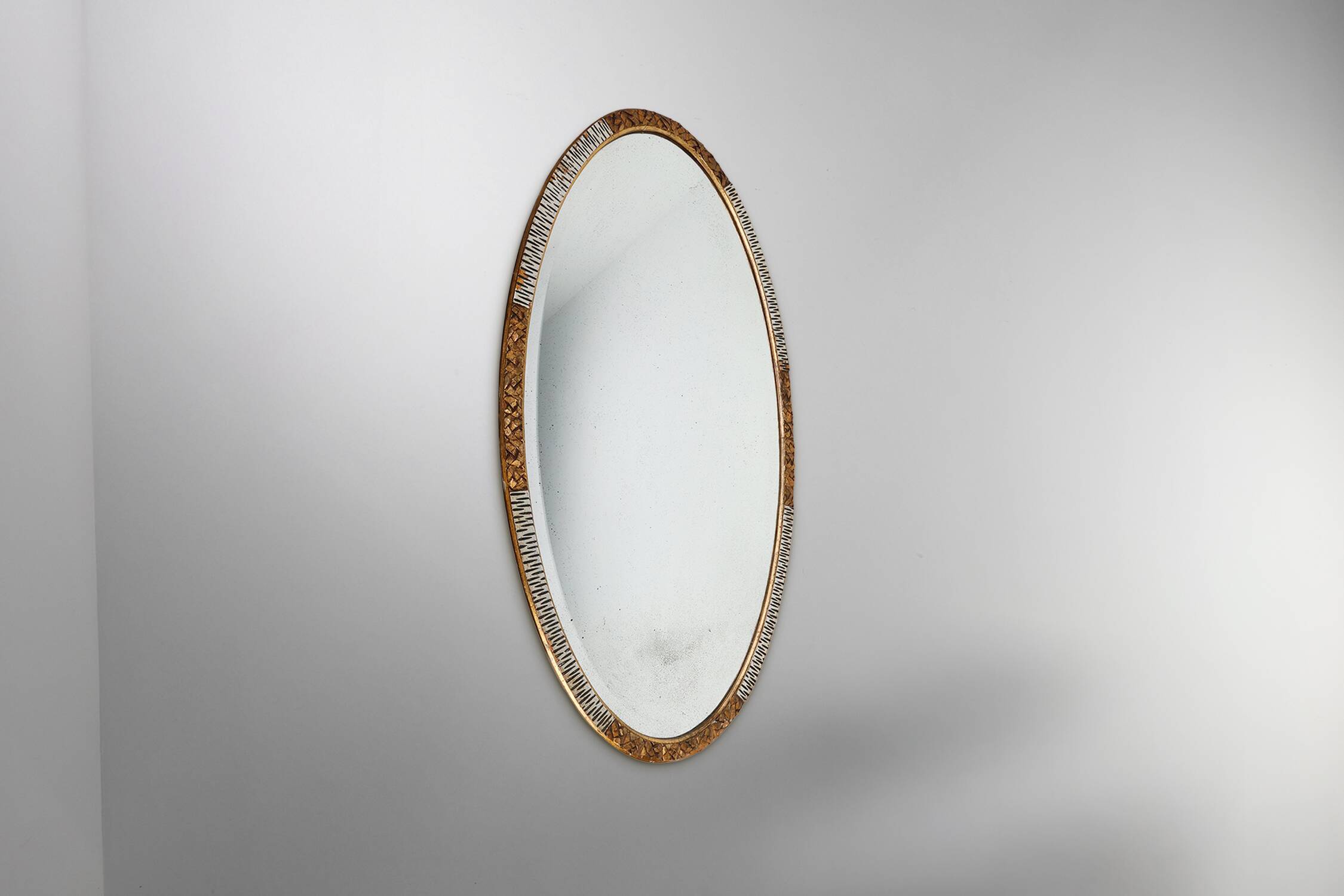 Large French Art Deco gilded and silvered Oval Mirror, ca. 1910