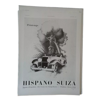 Une publicité papier voiture Hispano Suiza