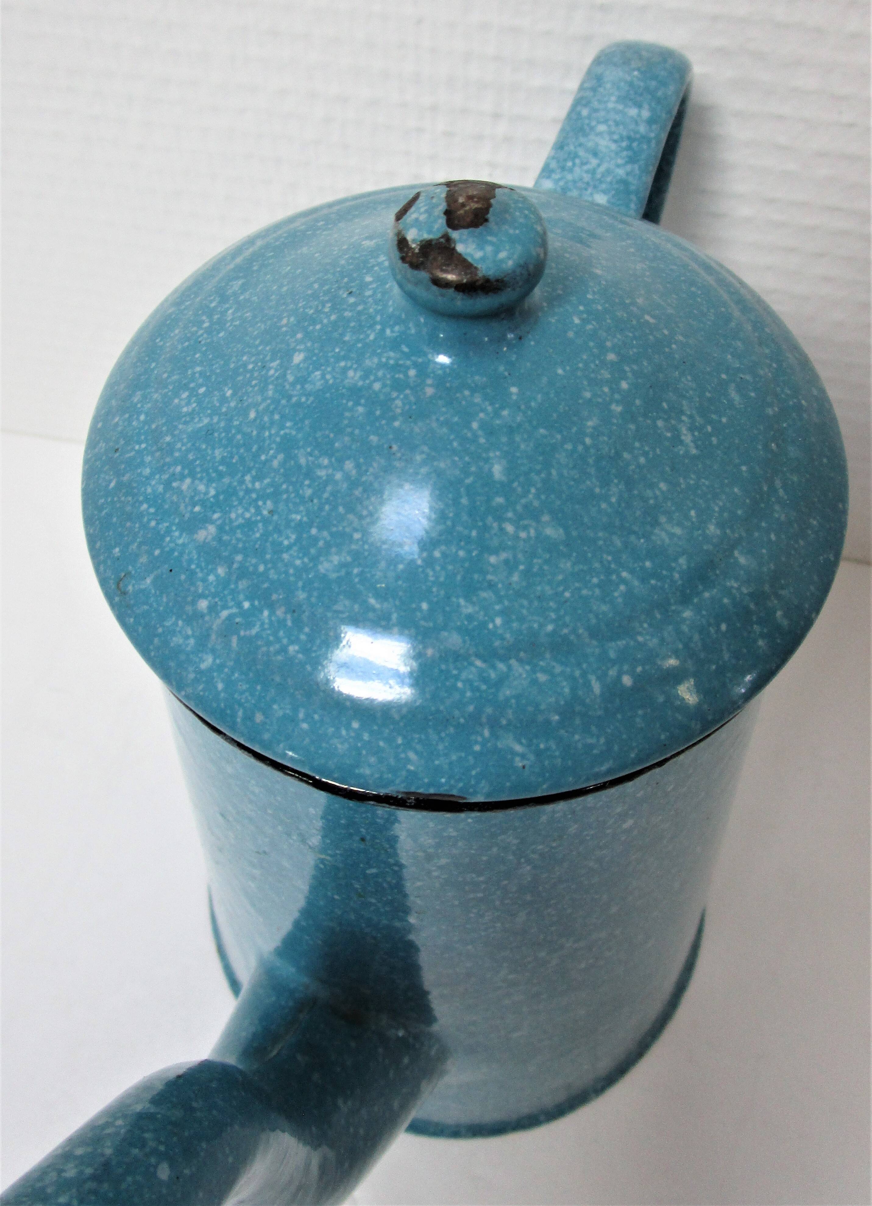 Mid-20th century speckled blue enameled sheet metal coffee maker