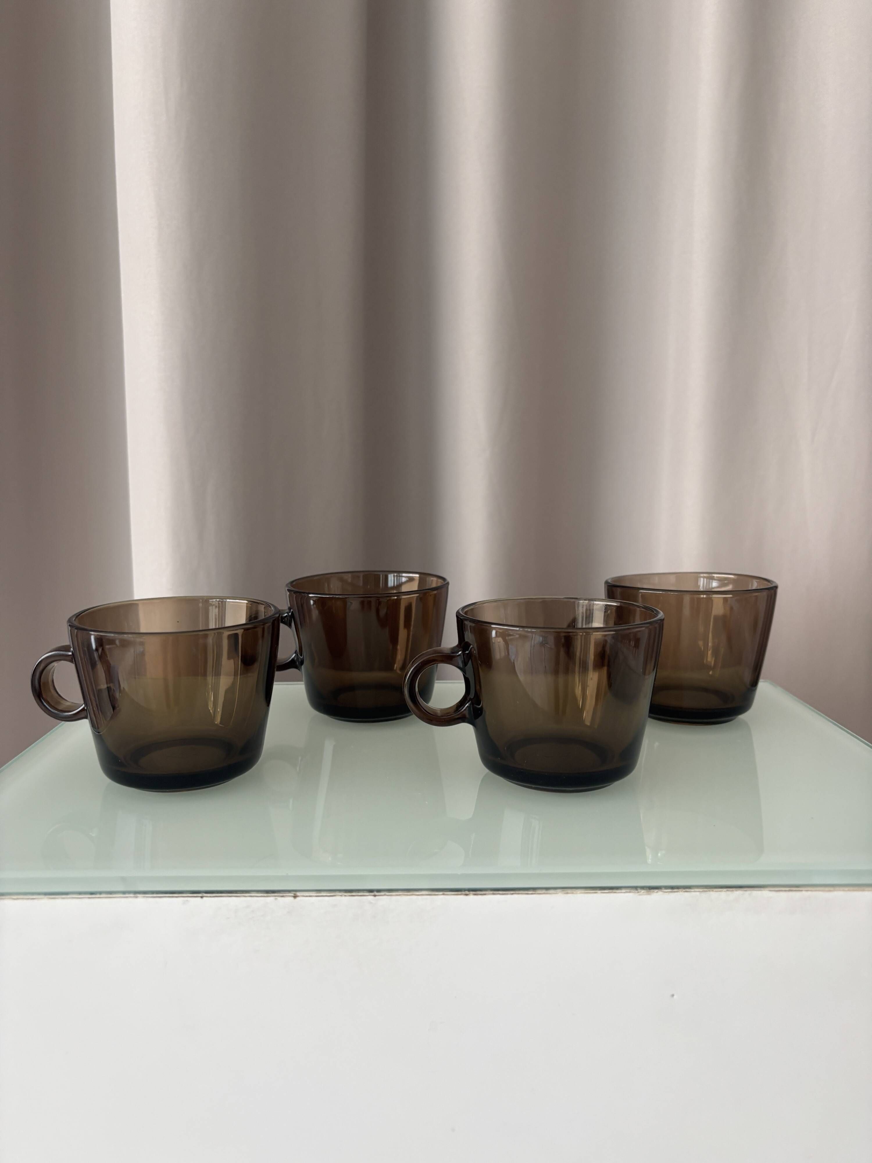 Set of 4 Vintage Smoked Glass Coffee CSeups by ŠEDA – Czechoslovakia, 1970s
