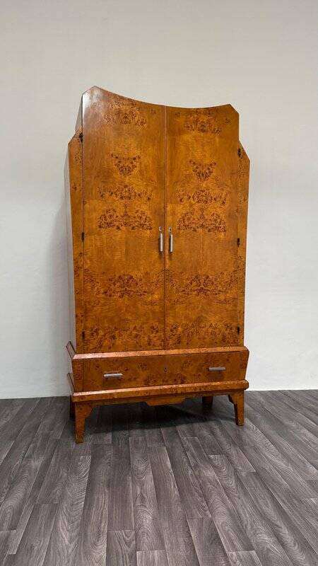 Cubist Art Deco wardrobe in heather wood, 1940s