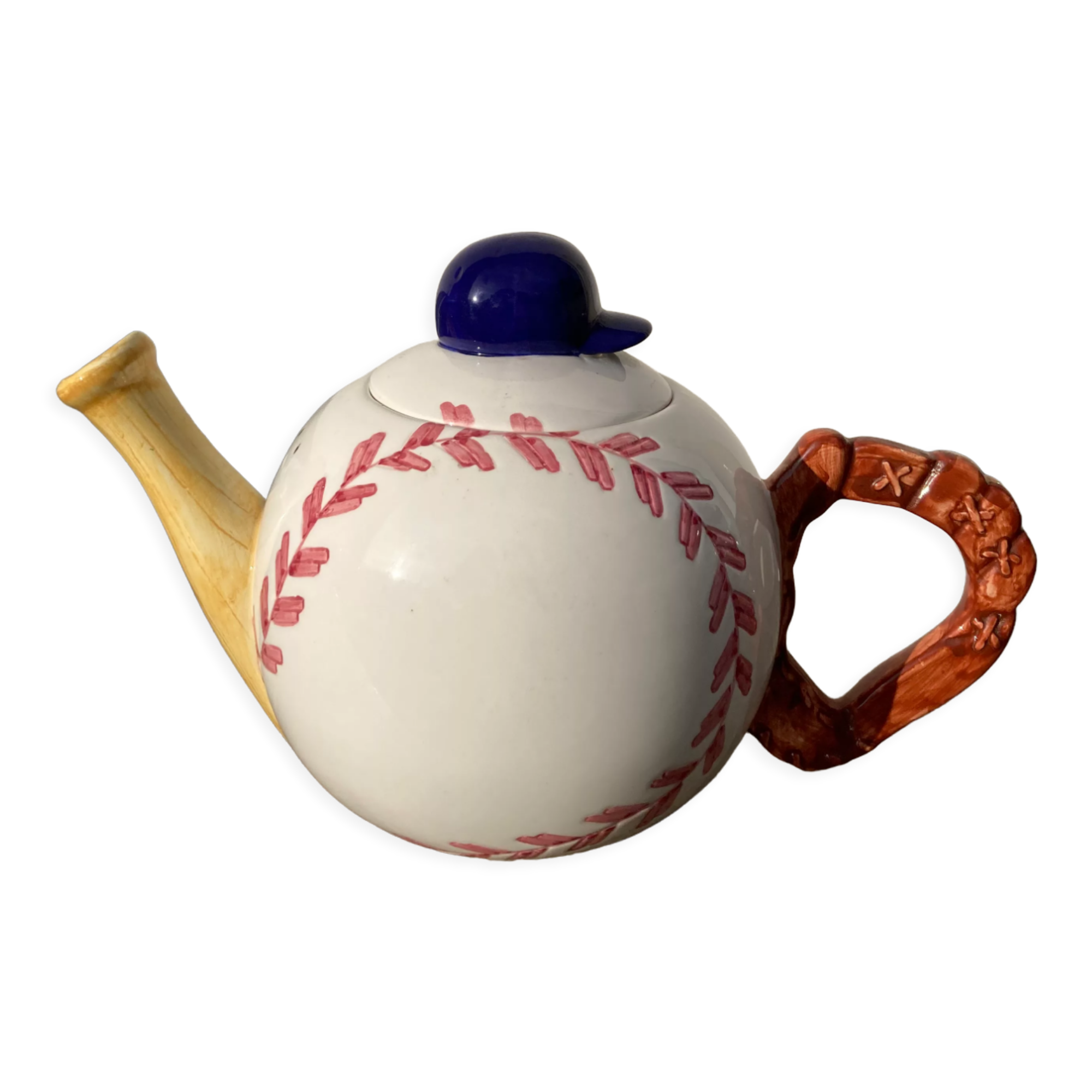 Teapot in white ceramic baseball