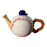 Théière en barbotine en céramique blanc baseball