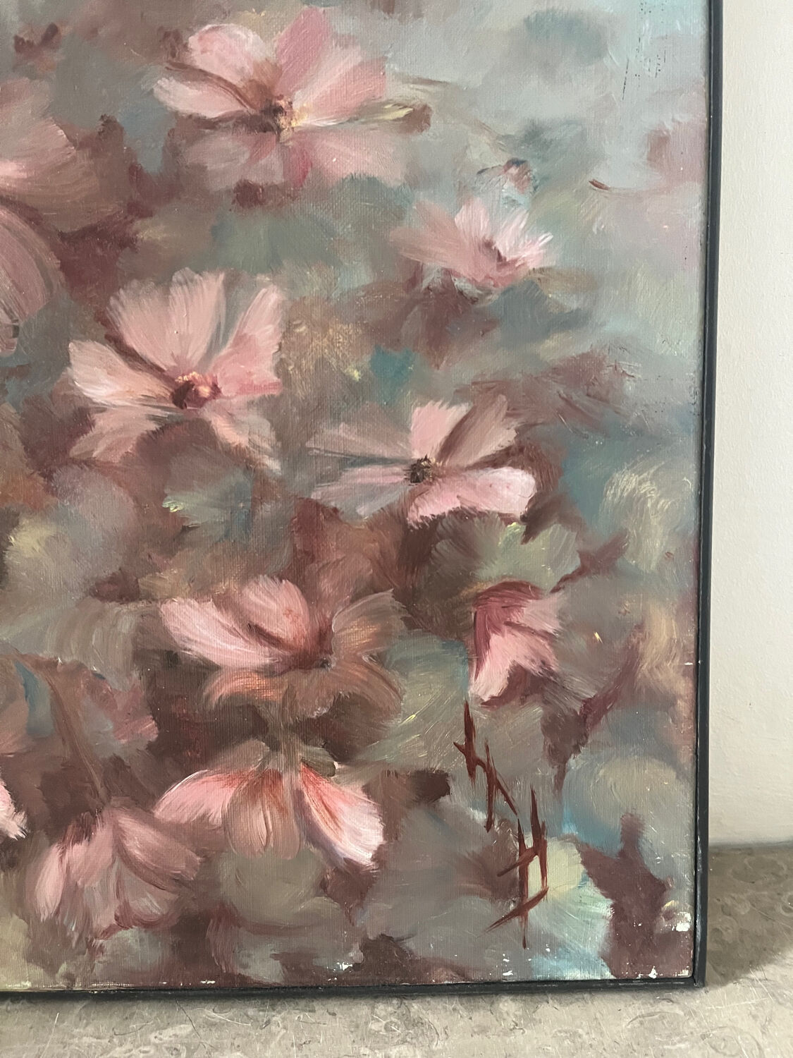 Flowers, oil on canvas signed by Nicole de Fourmantel, 1997