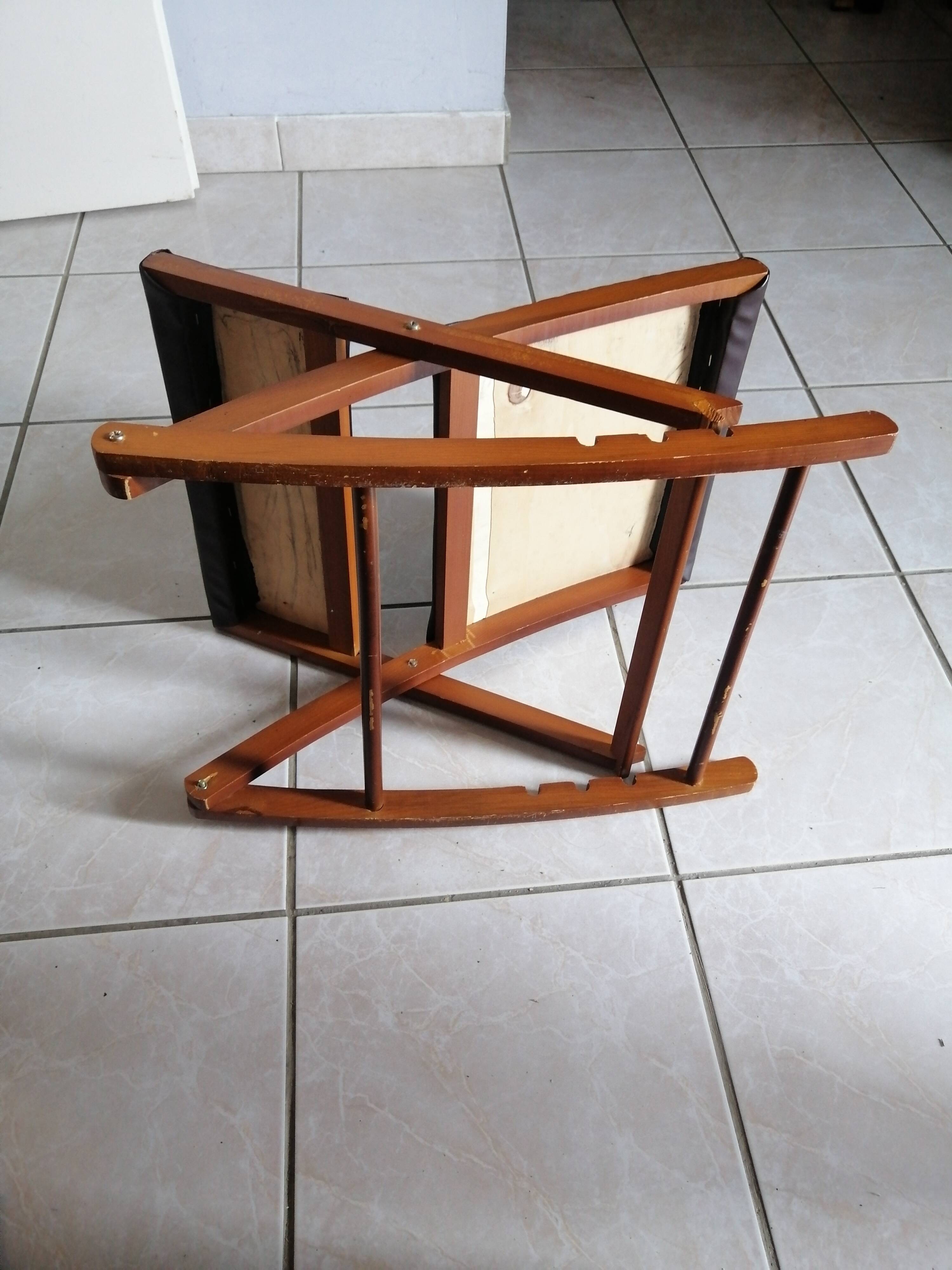 Vintage rocking footrests in wood and faux leather