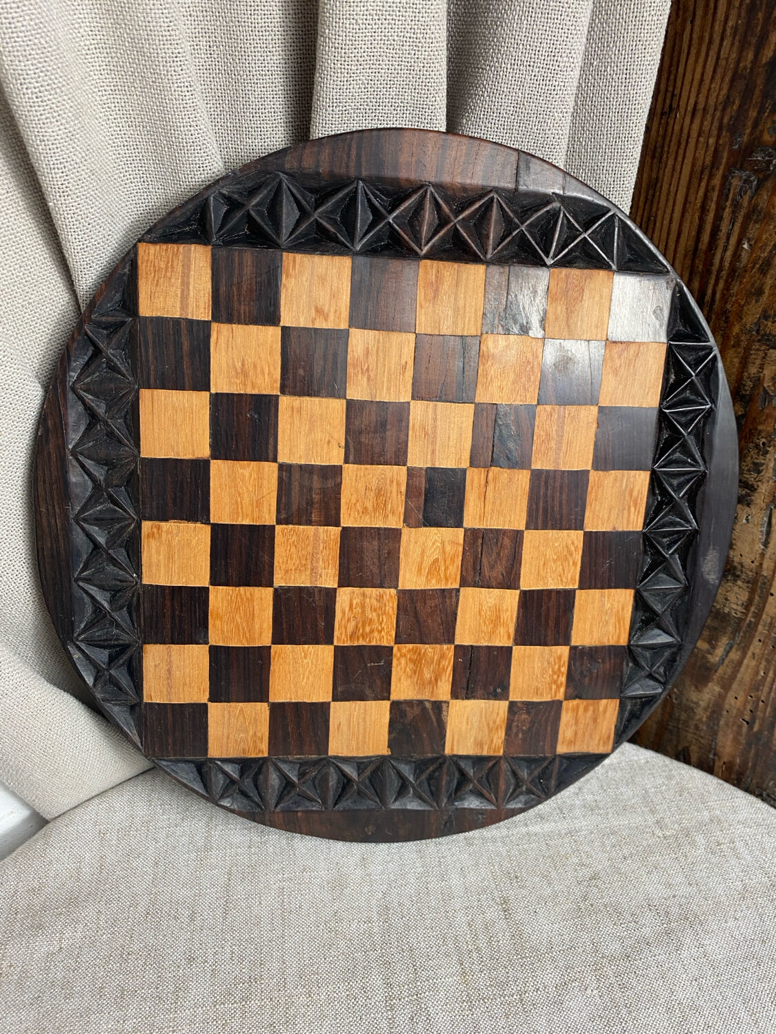 Carved wooden chess set